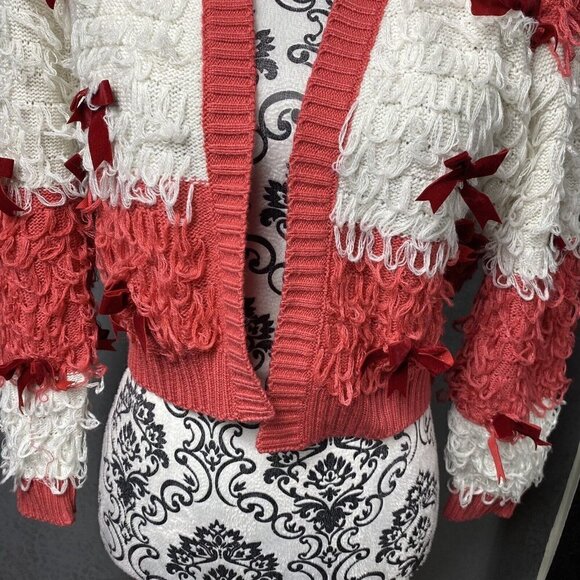 Mighty Fine Women's Size XS Red and White Striped Christmas Sweater w Bows - Picture 5 of 12